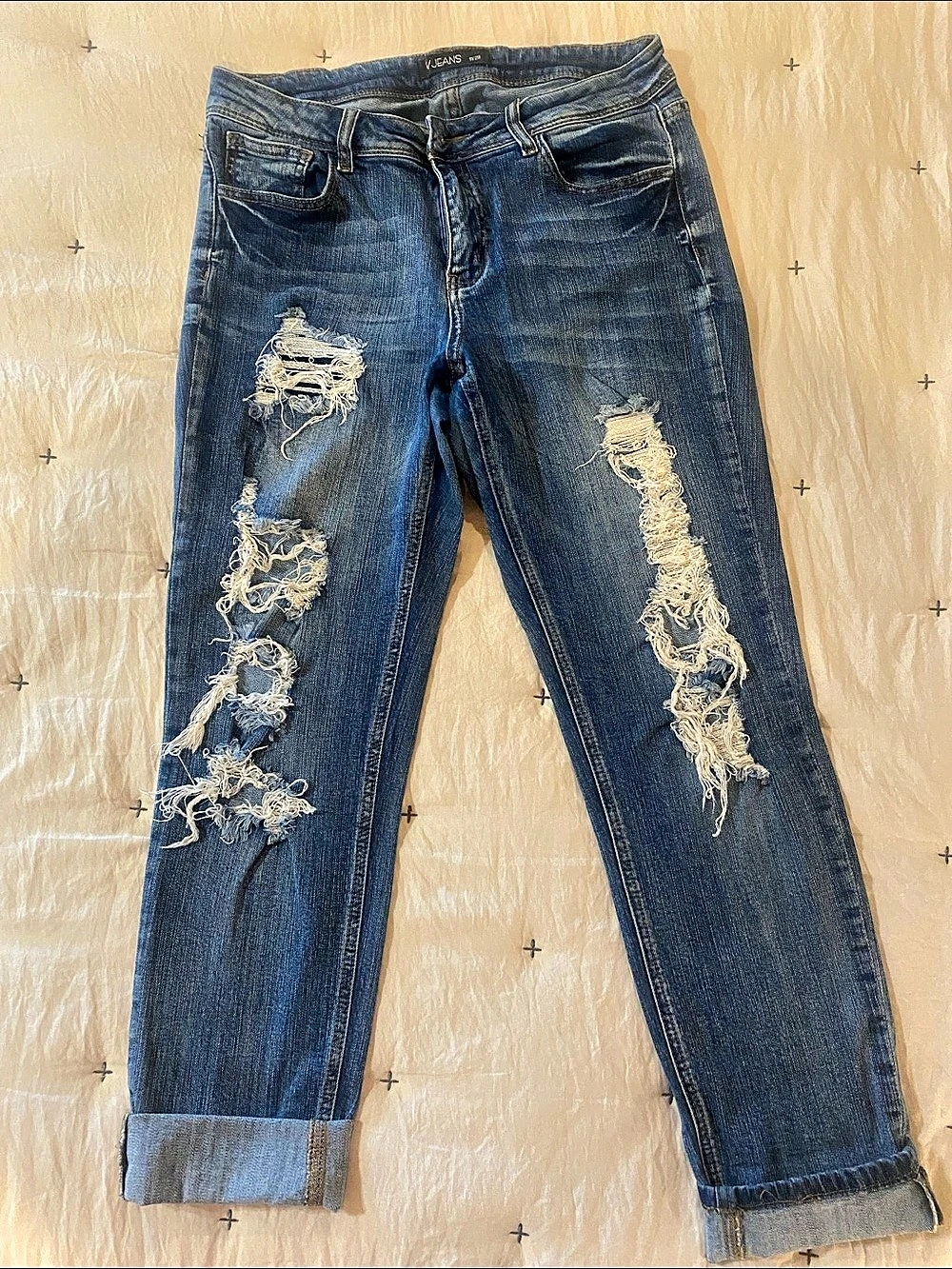 2V Jeans Distressed Skinny Jeans in Blue Waist 29